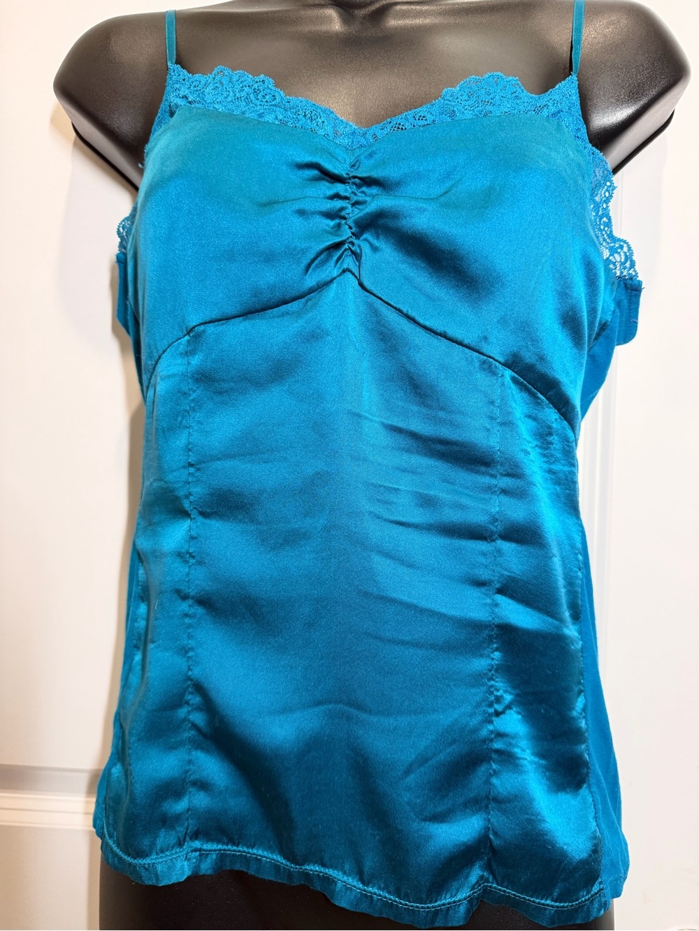 Ann Taylor Teal Lace-Trim Satin Chemise Cami
